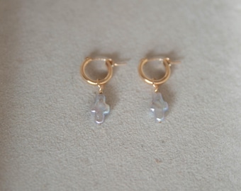 Keshi pearl cross hoop earrings