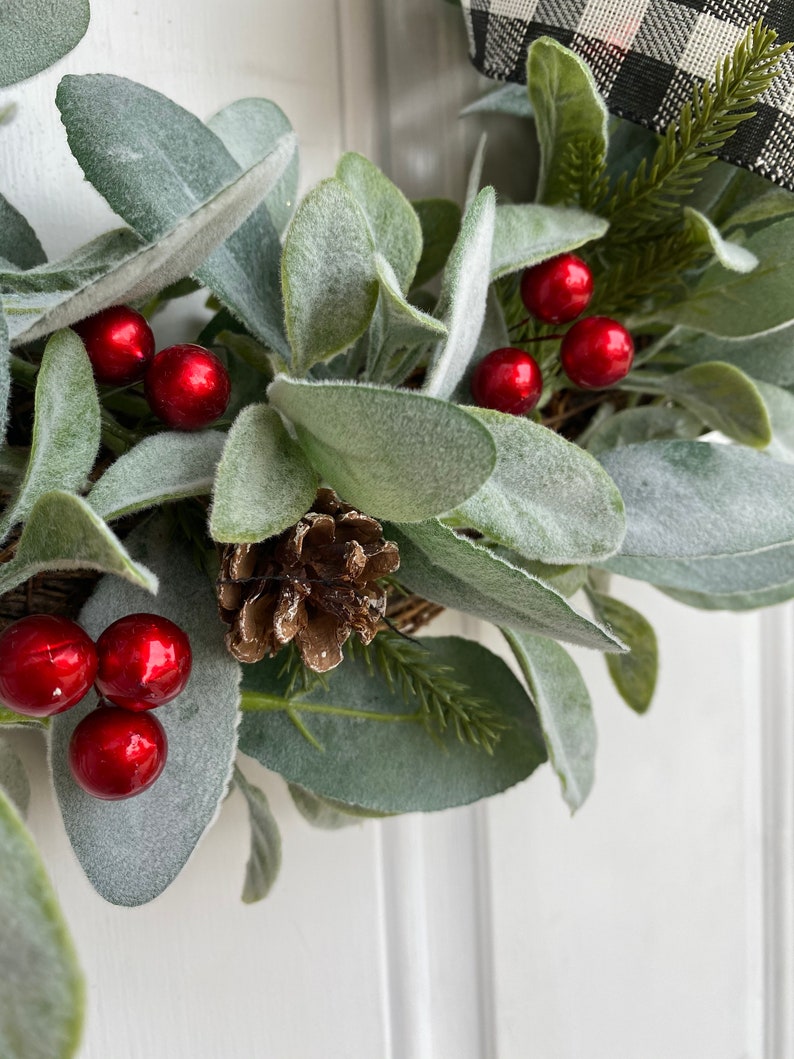 Christmas Wreath Lambs Ear and Barries Wreath.elegant Etsy