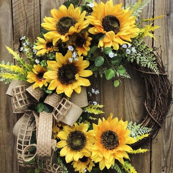 Spring Sunflower Floral Grapevine Wreath. Year Round Wreath. Spring Wreath. Summer Wreath.Front Door Wreath.Grapevine Wreath.Mothers Day.