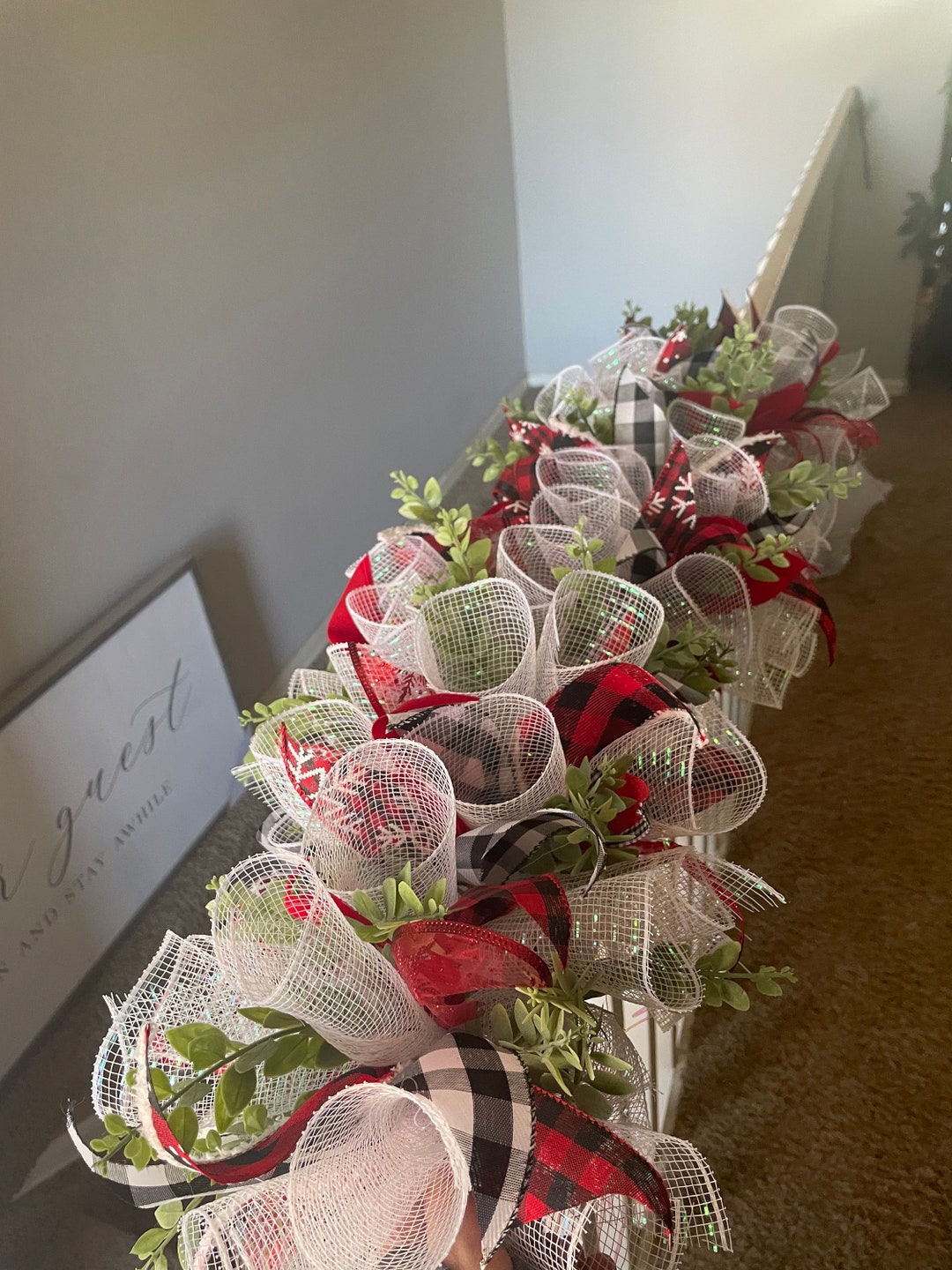Red and White Christmas Garland, Holiday Garland, Themed Garland