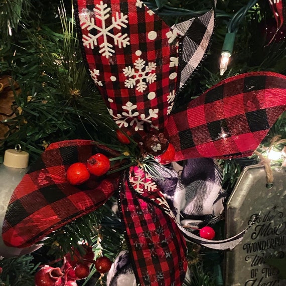 Christmas Picks for Tree, Christmas Tree Decorations, Mesh&ribbon Picks ,  Buffalo Plaid Decor 