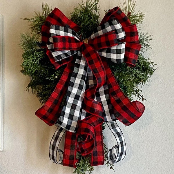 Christmas Swag, Winter Swag, Evergreen Swag, Buffalo Plaid Christmas Swag, Evergreen Swag, Christmas Gift