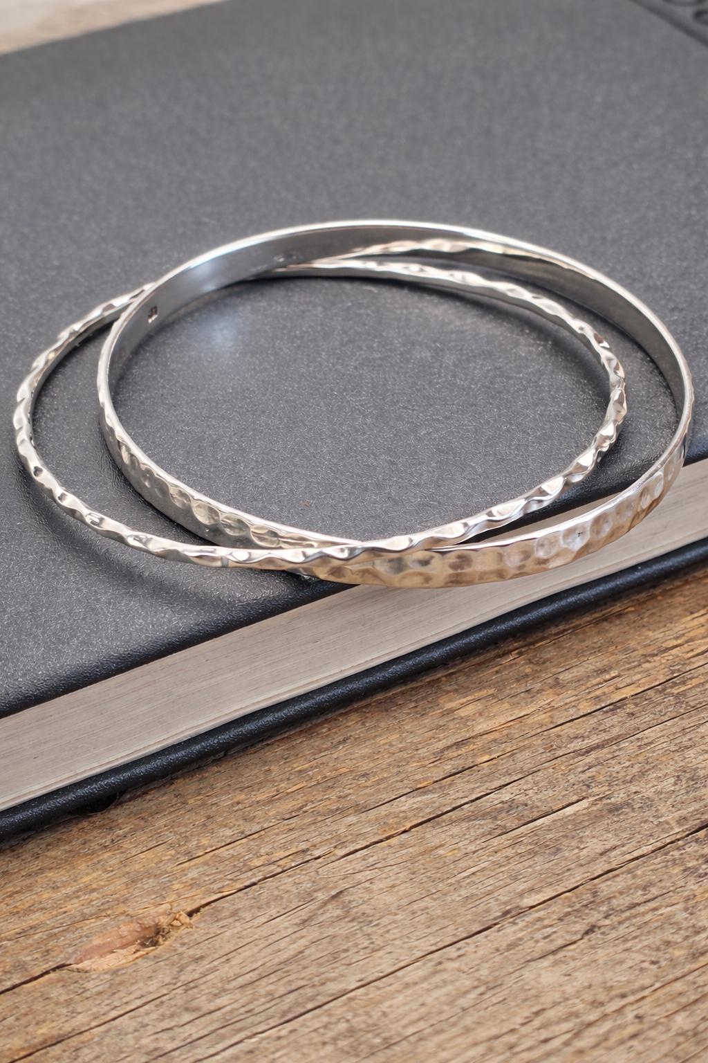 5mm Sterling Silver Double Bangle Bracelet, Hammered Textured
