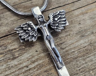 Angel Cross Pendant, 925 sterling silver pendant, Angel pendant, cross pendant, silver jewelry