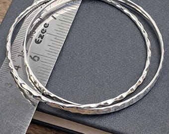 5mm Sterling Silver Double Bangle Bracelet, Hammered Textured
