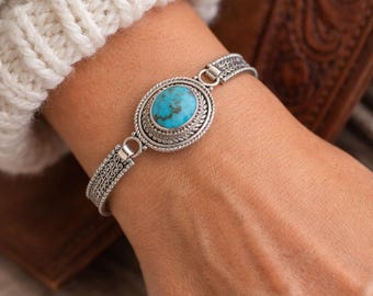 Vintage Turquoise Solid Sterling Silver Thick Hinged Bangle - Etsy