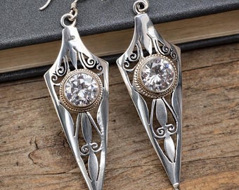 925 Sterling Silver Dangle Earrings with Zircon | Vintage Style Filigree Drop Earrings | Boho Statement Jewelry Gift for Her