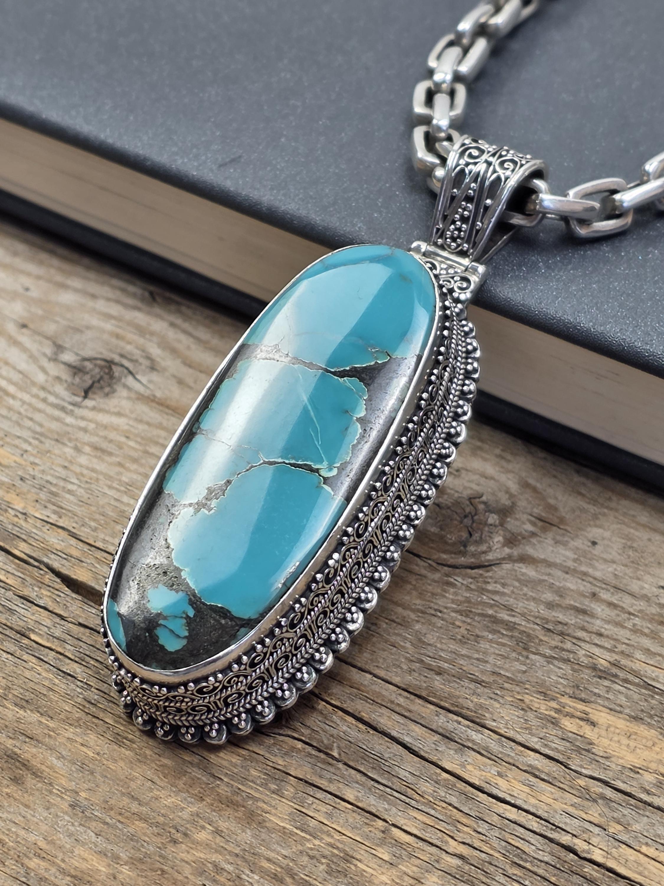 SILVER925 TURQUOISE TOP NECKLACE/シルバー 925 Sterling Silver Turquoise Pendant | Large Natural Turquoise