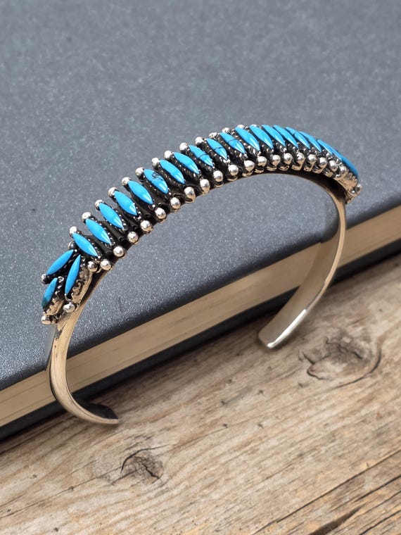 925 Sterling Silver Turquoise Needle Cuff Bracelet | 10mm Natural