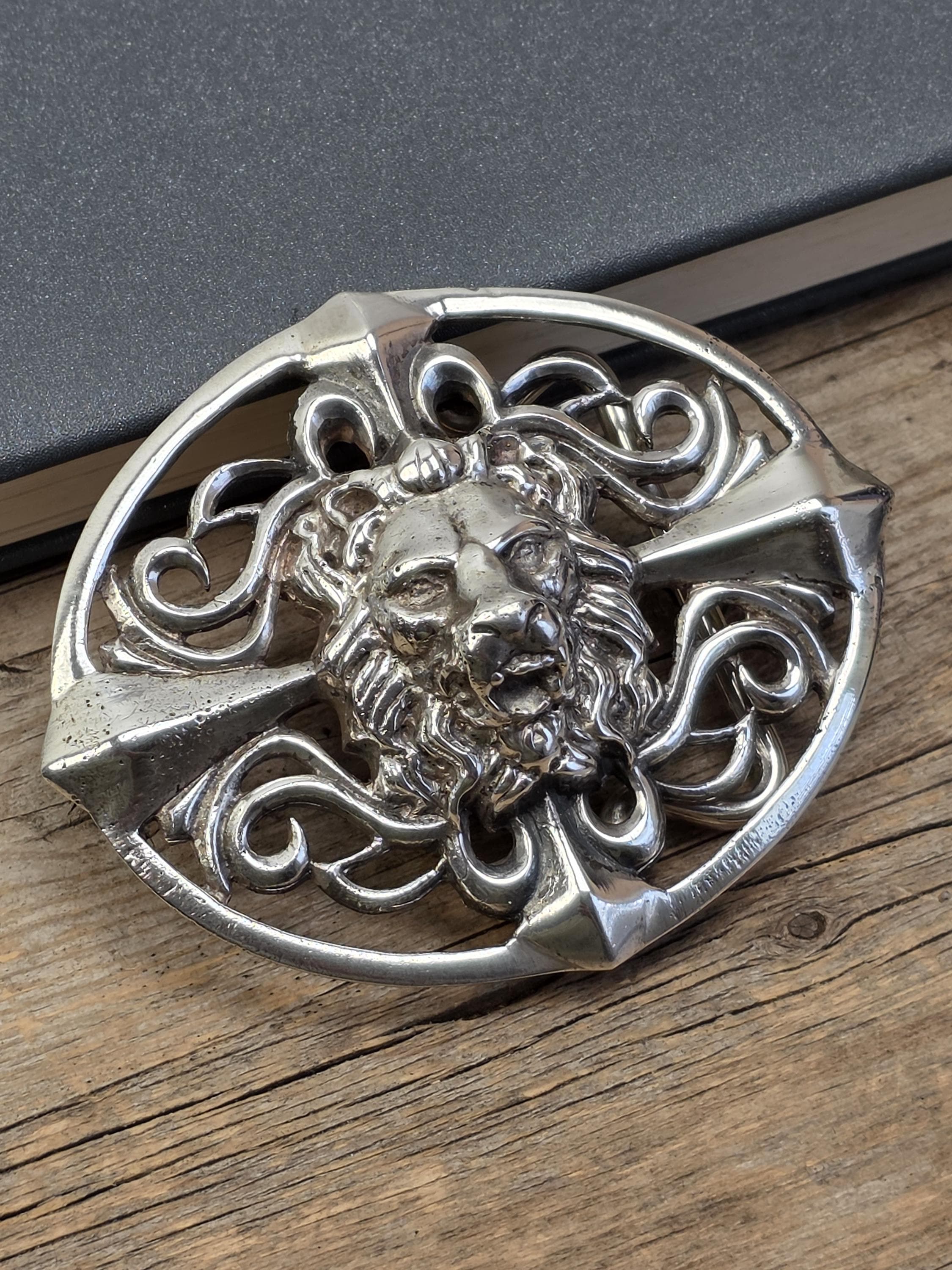 VINTAGE Grey Snakeskin Dress Belt Lion Head Buckle 1383 Lion Head in Profile Trophy Buckle 1.5 main image 3