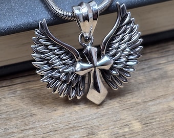 Ciondolo a forma di croce alata in argento sterling 925 / Collana con croce con ali d'angelo / Ciondolo con simbolo di protezione