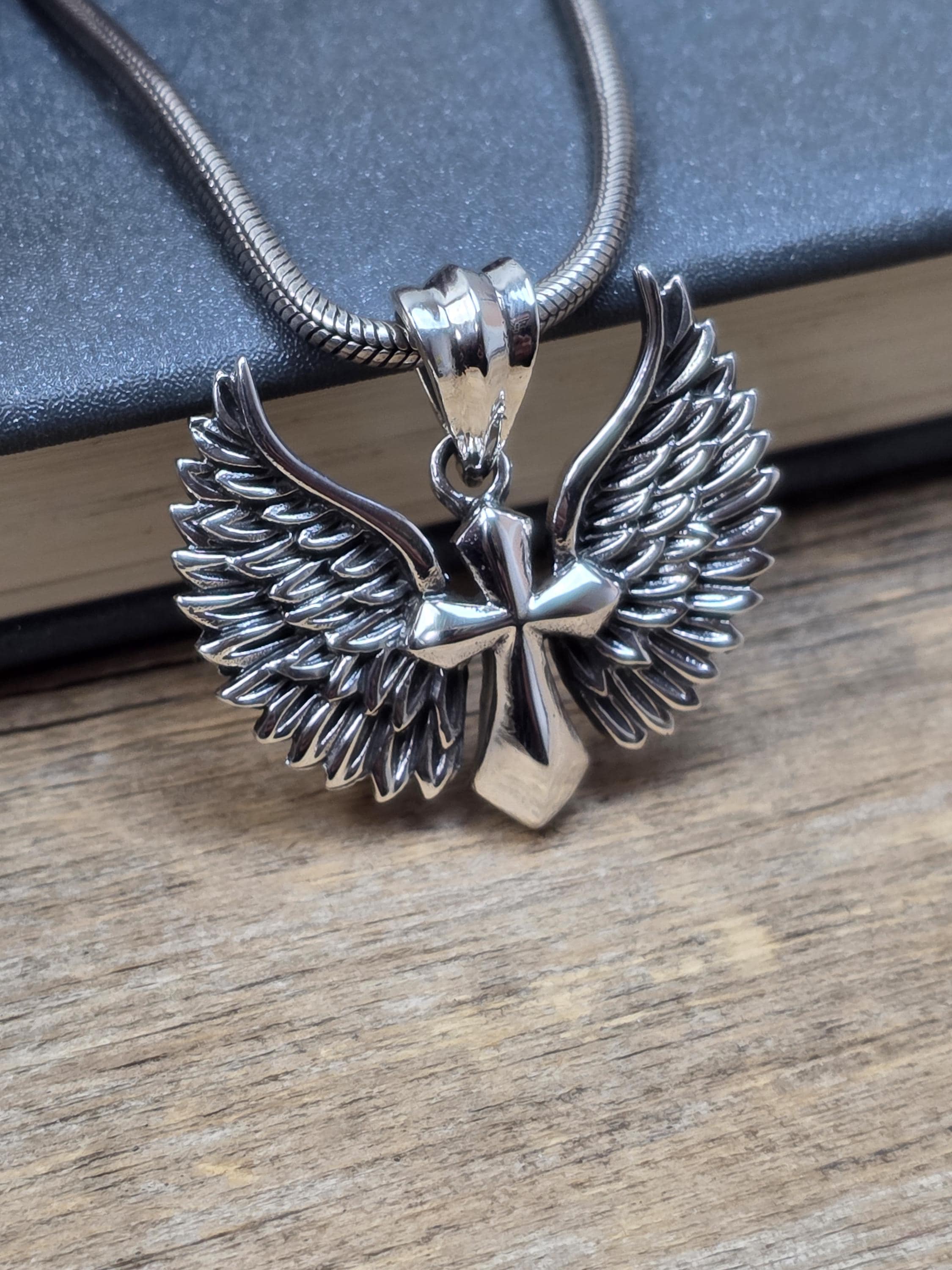 925 Sterling Silver Winged Cross Pendant | Angel Wings Cross 