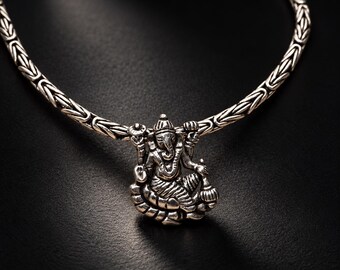 Sterling Silver Ganesha Pendant, Hindu Ganesh Necklace, Spiritual Elephant Jewelry, Remover of Obstacles Gift