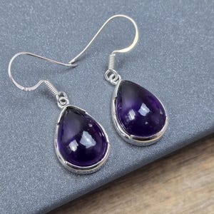 Cabochon Amethyst Earrings, 925 sterling silver, high quality amethyst, gift for her, amethyst jewelry, women earring
