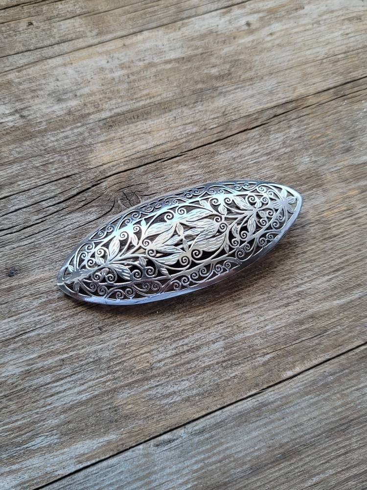 925 sterling silver Floral Bezel Hair clip, Silver barrettes, Gift for her, Boho jewelry, Anniversary gift, silver jewelry