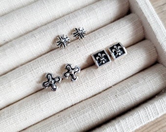Fleur de lis stud earrings, 925 sterling silver earring, gothic earrings, gothic jewelry , cross earrings , gothic style