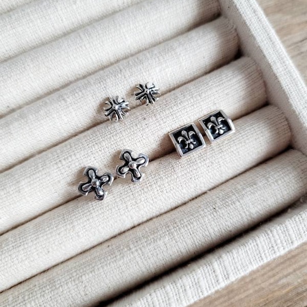 Fleur de lis stud earrings, 925 sterling silver earring, gothic earrings, gothic jewelry , cross earrings , gothic style