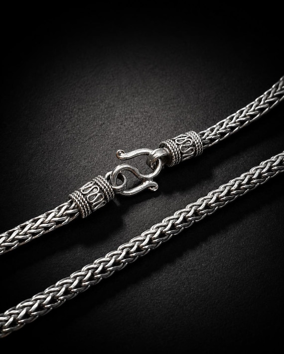 Solid 925 Sterling Silver Wheat Chain Necklace, Heavy 4mm Braided