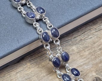 14 Lapislazuli Doppellinie Armband, 925 Sterling Silber Armreif, Lapis Lazuli Schmuck, Lapis Armreif, Boho Schmuck