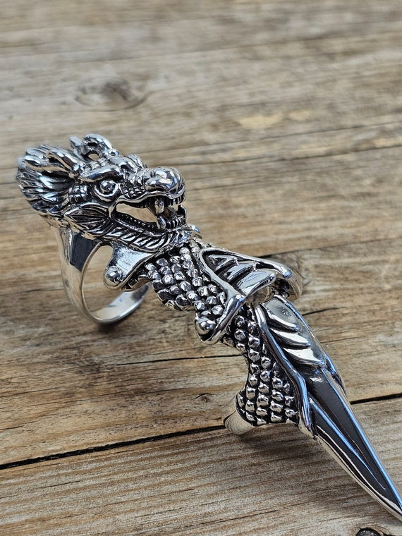 925 Sterling Silver Dragon Claw Armor Ring, Gothic Dragon Ring 