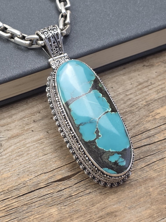 【本物】turquoise stone ネックレスチャーム　silver925 925 Sterling Silver Turquoise Pendant | Large Natural Turquoise