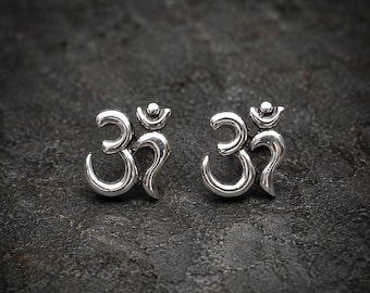 Om Symbol Stud Earrings in 925 Sterling Silver, om earring, silver jewelry, meditation jewelry, om