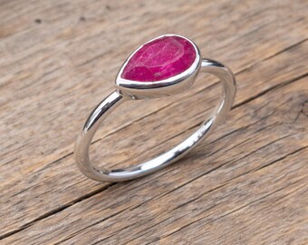 Natural Ruby Ring Sterling Silver, Oval Red Gemstone Ring, Minimalist Ruby Jewelry, Handmade Boho Ring, July Birthstone Gift