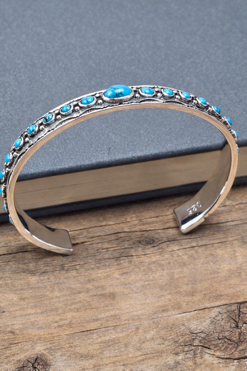 925 Sterling Silver Multi 10mm Turquoise Cuff Bracelet | Handmade