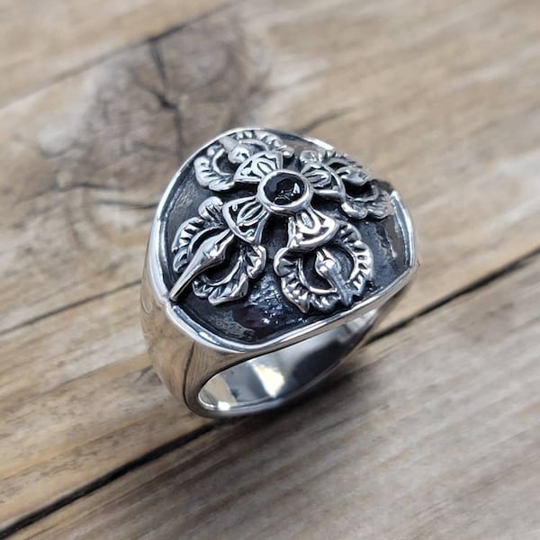 Black Spinal Dorje Vajra Ring, 925 sterling silver ring, Buddhism jewelry , Vajra Ring