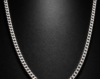 3.5mm Solid Sterling Silver Cuban Link Chain, Unisex 925 Silver Curb Chain Necklace, Men’s Women’s Silver Chain, Everyday Jewelry Gift