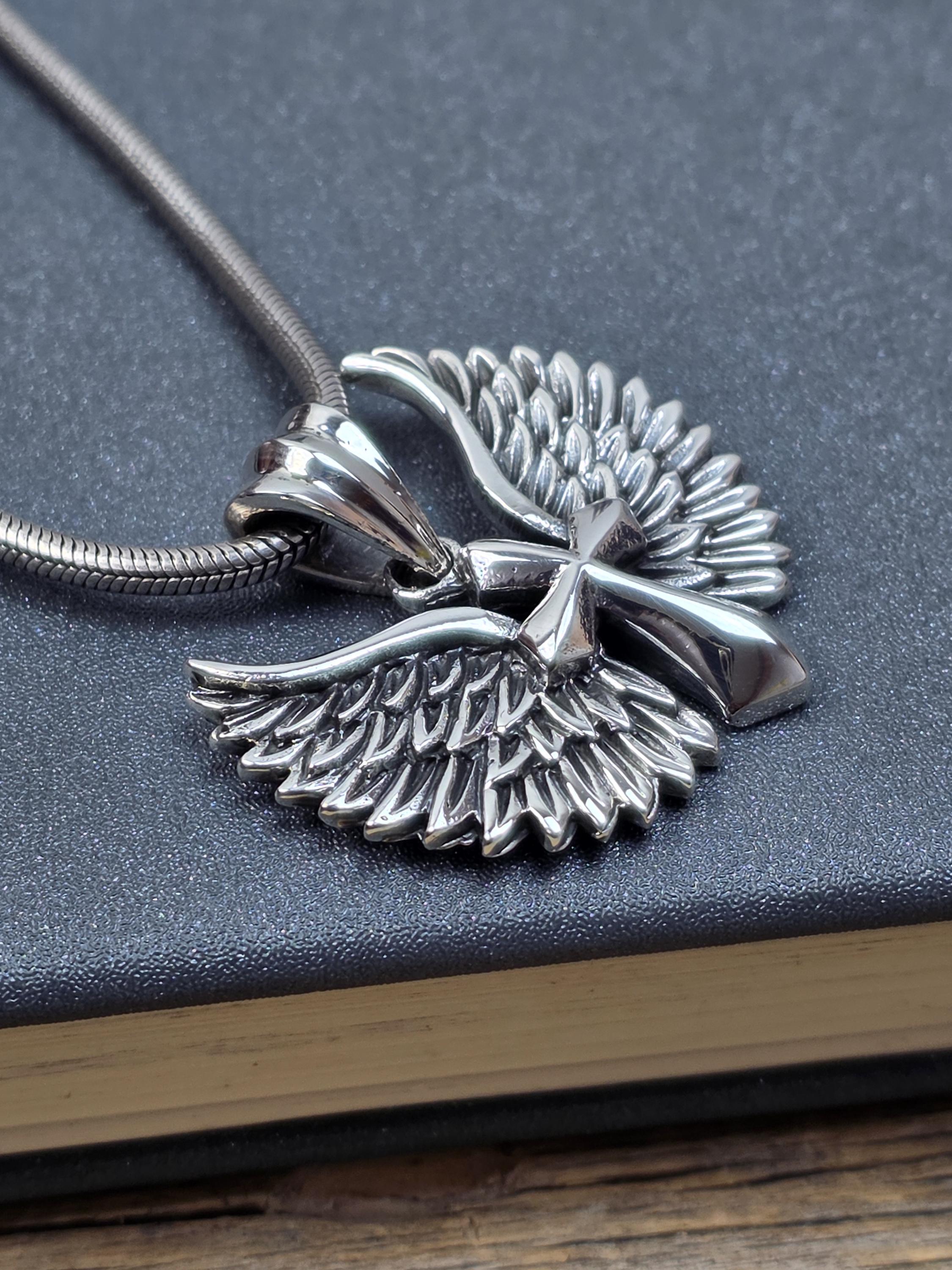 925 Sterling Silver Winged Cross Pendant | Angel Wings Cross 