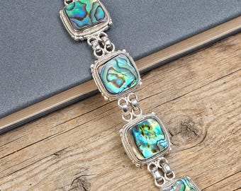Natural Rainbow Abalone Shell Bohemian Bracelet, 925 sterling silver bangle, shell bracelets, silver bangle, women bangle, boho jewelry