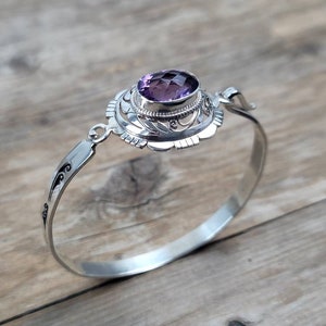 Amethyst Floral netting Bangle, 925 sterling silver bangle, Amethyst bracelet, Amethyst jewelry , gift for her