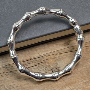 8mm Sterling Silver Bamboo Bangle Spring Opening, Minimalist Zen-Inspired Design, boho jewelry , gift for her, bamboo design