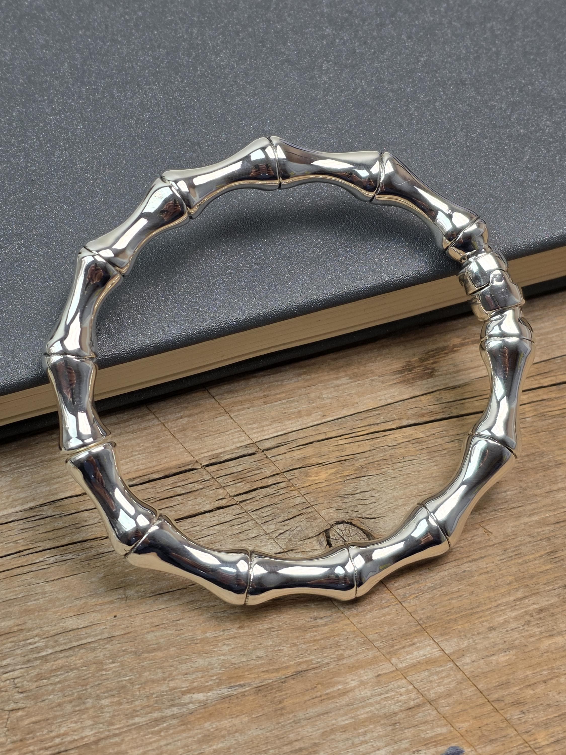 8mm Sterling Silver Bamboo Bangle Spring Opening, Minimalist Zen ...