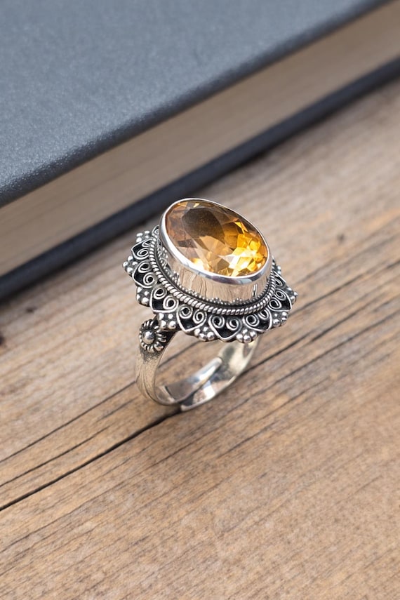 【vintage・archive】citrine ring silver925 Handmade Citrine Ring – 925 Sterling Silver Ring – Natural Yellow