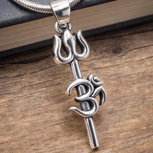 Colgante Om Trisul, colgante de plata de ley 925, colgante Om, Tridente del Señor Shiva, Trishula, símbolos en el hinduismo, joyería de Shiva, meditación