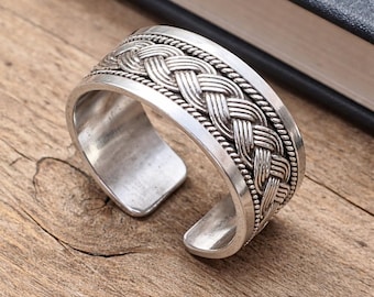 10mm Solid Sterling Silver Braided Ring, Wide Band Braided Thumb