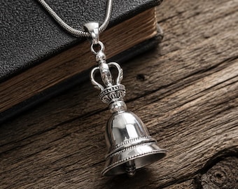 Sterling Silver Vajra Bell Pendant, 925 Tibetan Meditation Jewelry, Unisex Buddhism Bell Necklace, Solid Silver Vajra Pendant Gift