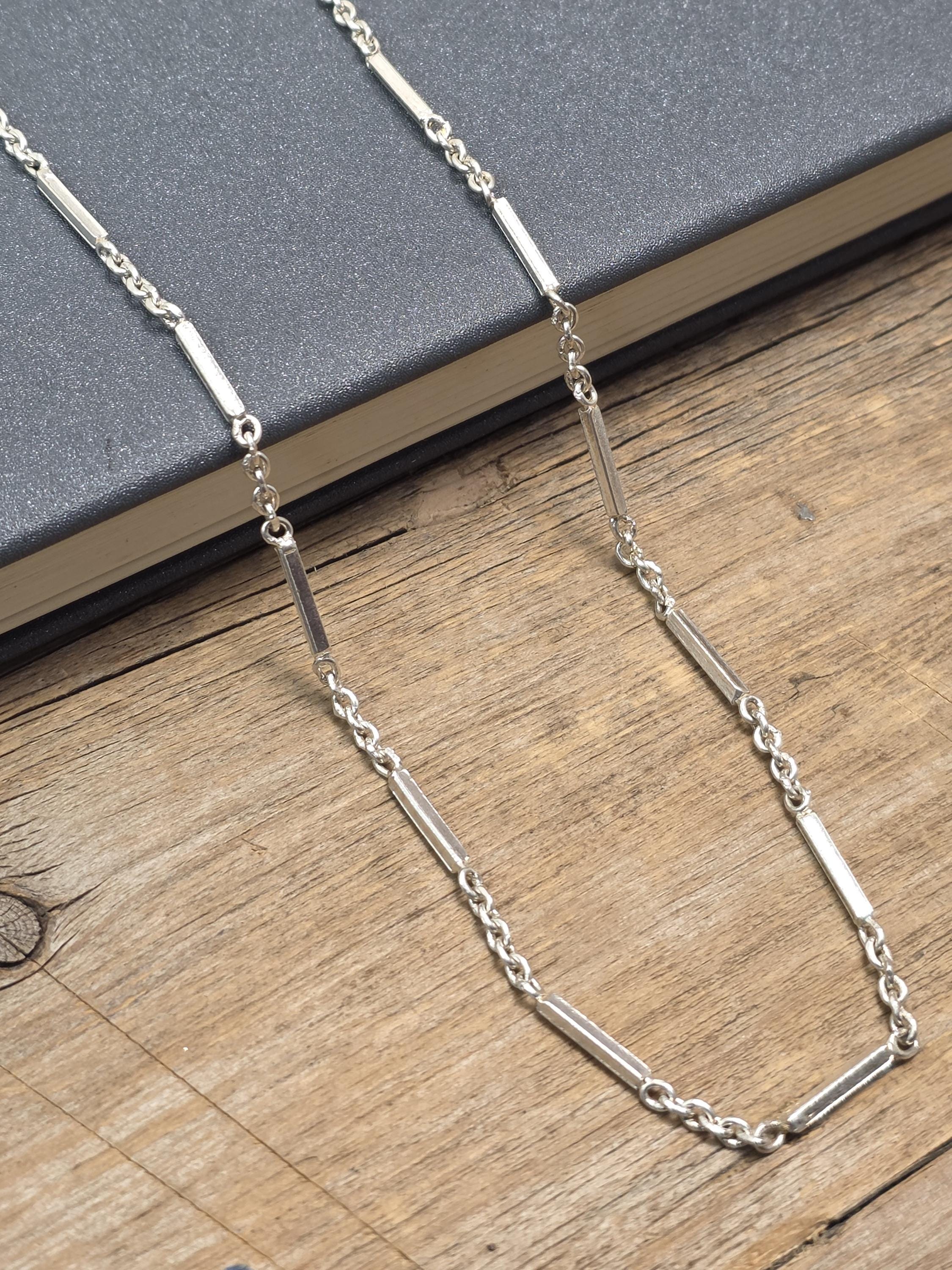 Sterling Silver Bar Link Chain Necklace, Handmade Silver Station
