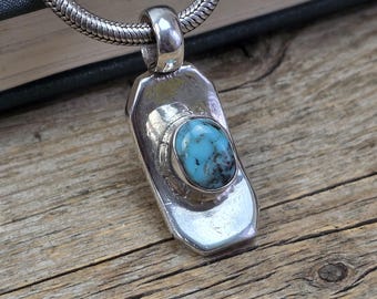 925 Sterling Silver Turquoise Pendant • Minimalist Turquoise Necklace • Handmade Artisan Silver Jewelry