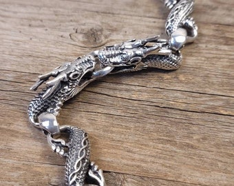 Double Dragon Bracelet, 925 Sterling Silver Bracelet, Unisex