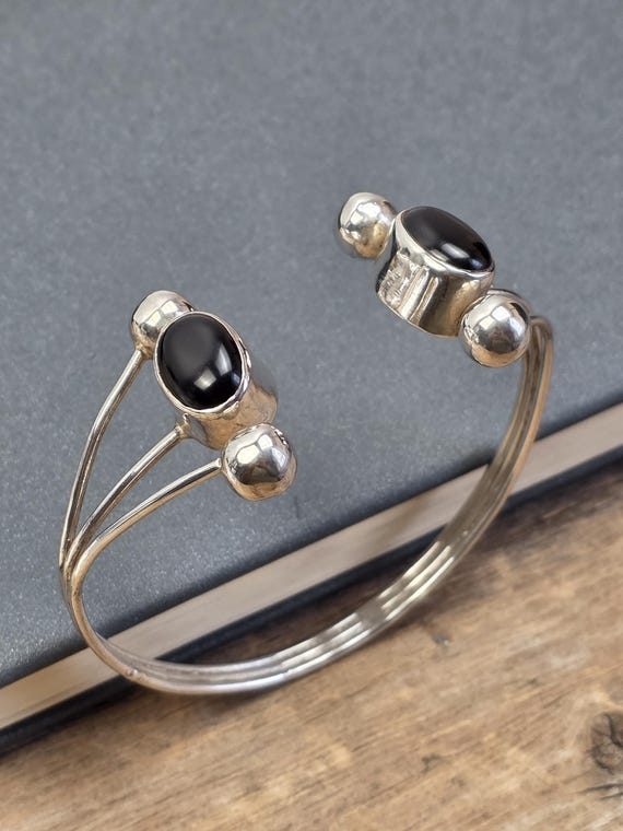 ブラックオニキス 925 スターリングシルバー カフブレスレット 