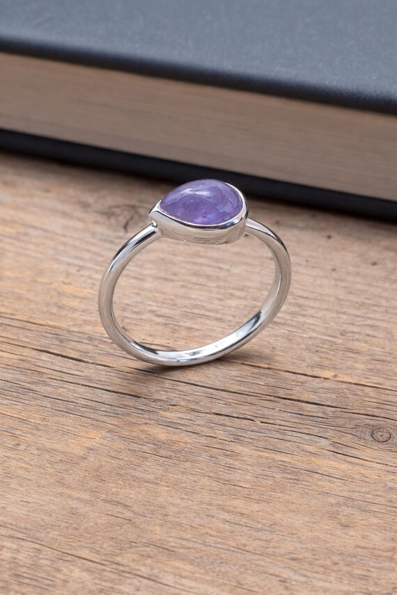 Anello Fidanzamento In Argento 925 Con Tanzanite Naturale A Goccia - Fatto A Mano India