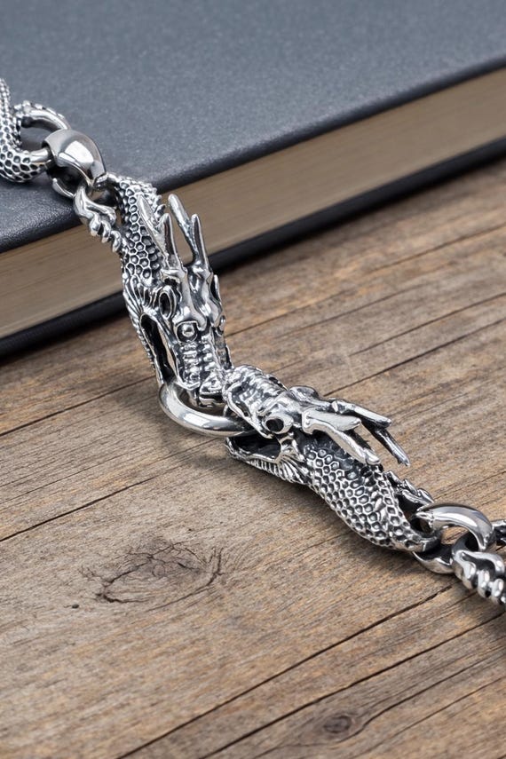 Buy 925 Sterling Silver Double Dragon Bracelet, Unisex Dragon Head