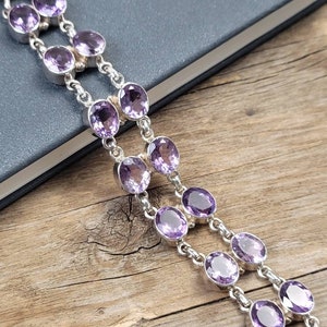 14 Amethyst double line Bracelet, 925 sterling silver bracelet, amethyst bangle, amethyst jewelry, gift for her, women bracelet