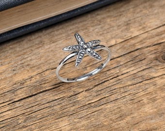 Sterling Silver Starfish Ring, Ocean Ring, Beach Jewelry, Minimalist Sea Star Ring, Coastal Gift for Her, Summer Vacation Jewelry