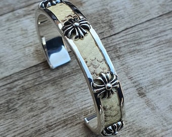 アクセサリー VINTAGE Silver Studs Leather Bangle MICHAEL KORS SILVER+BLACK PYTHON LEATHER+PYRAMID STUD BANGLE