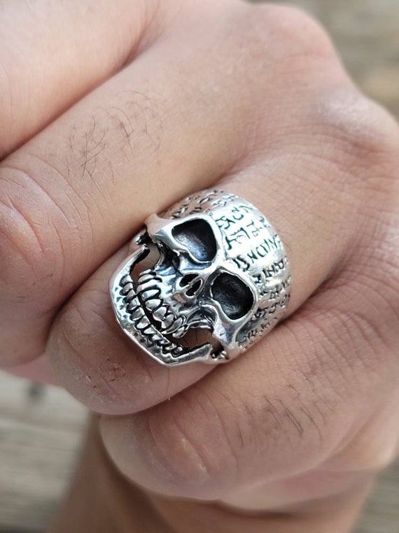 Japanese Calligraphy Skull Ring, 925 Sterling Silver Ring
