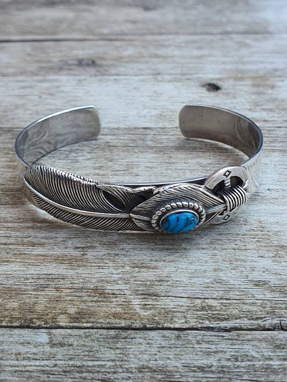 10 Mm Turquoise Native Eagle Feather Cuff Bangle ,925 Sterling Silver Bangle, Native Jewelry Design - Etsy 10 Mm Turquoise Native Eagle Feather Cuff Bangle ,925 Sterling Silver Bangle, Native Jewelry Design - Etsy